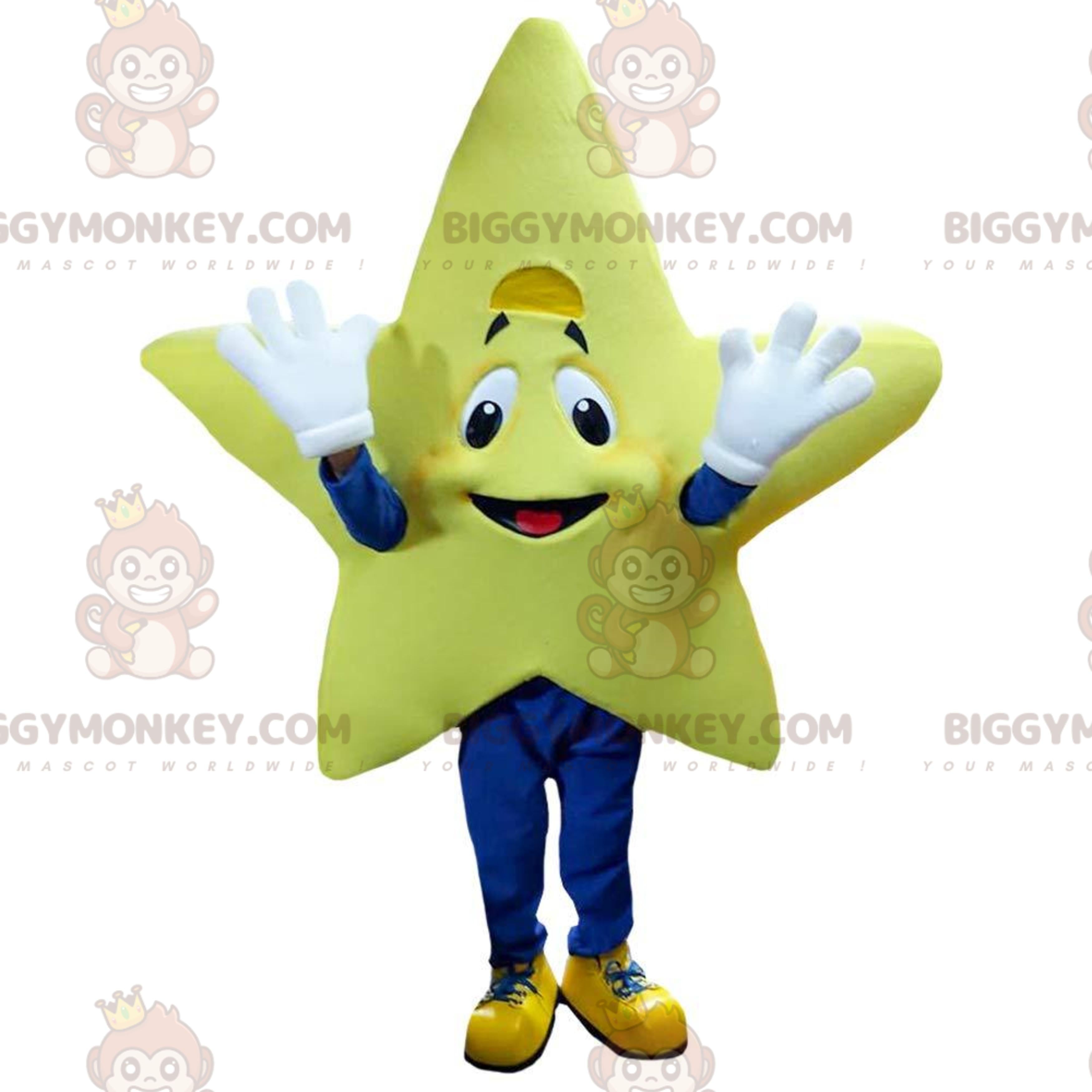 Giant Smiling Yellow Star BIGGYMONKEYMascot Costume, Star Costume
