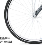 Viribus 24" or 26" Wheels Cruiser Bike, Single Speed Beach Comfortable Commuter Bicycle, High-Carbon Steel Frame, Front Basket &amp; Bell, v-Brake Rear Racks, 85% preinstalled Cream or Blue