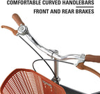 Viribus 24" or 26" Wheels Cruiser Bike, Single Speed Beach Comfortable Commuter Bicycle, High-Carbon Steel Frame, Front Basket &amp; Bell, v-Brake Rear Racks, 85% preinstalled Cream or Blue
