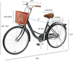 Viribus 24" or 26" Wheels Cruiser Bike, Single Speed Beach Comfortable Commuter Bicycle, High-Carbon Steel Frame, Front Basket &amp; Bell, v-Brake Rear Racks, 85% preinstalled Cream or Blue