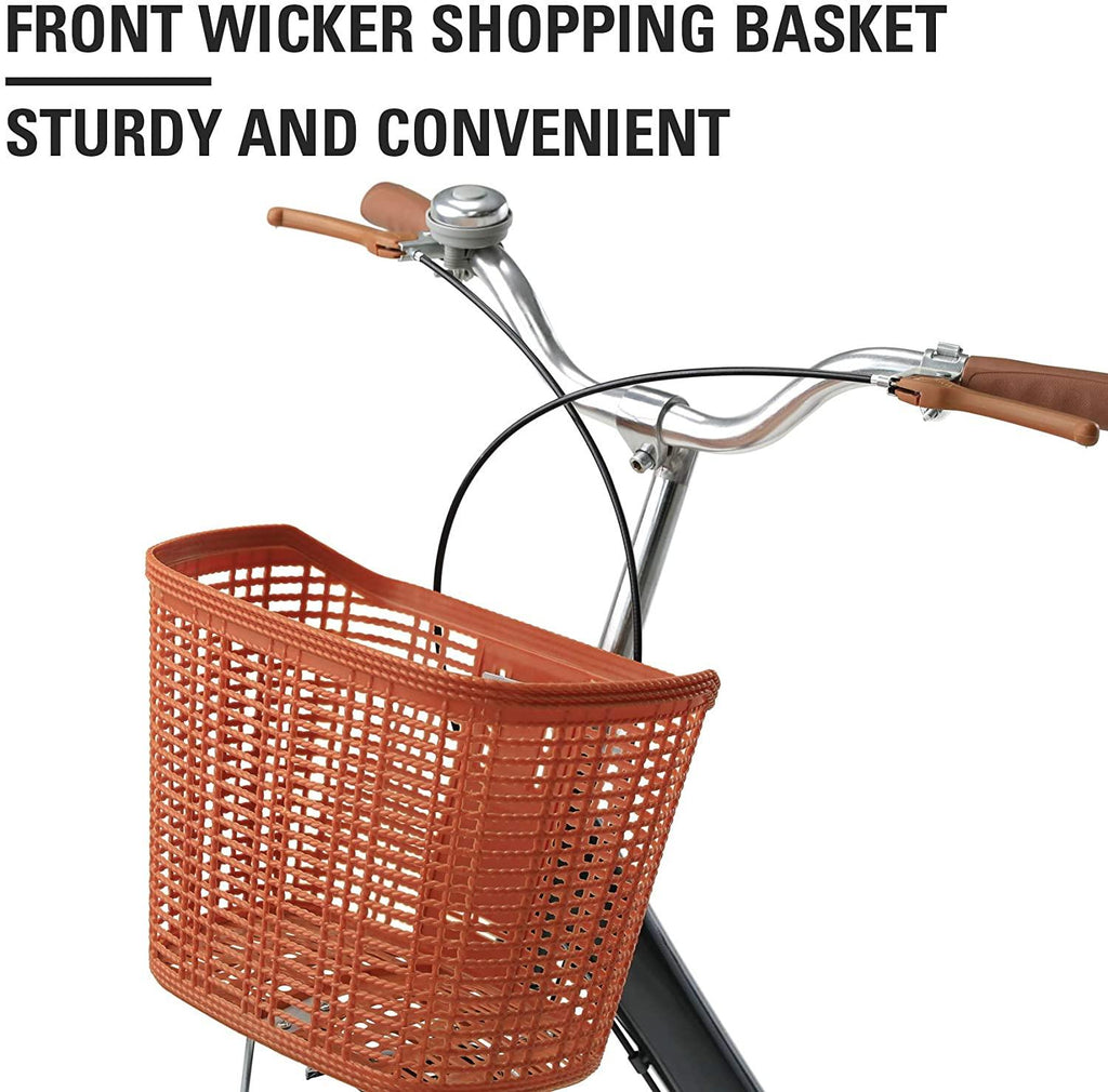 Viribus 24" or 26" Wheels Cruiser Bike, Single Speed Beach Comfortable Commuter Bicycle, High-Carbon Steel Frame, Front Basket &amp; Bell, v-Brake Rear Racks, 85% preinstalled Cream or Blue