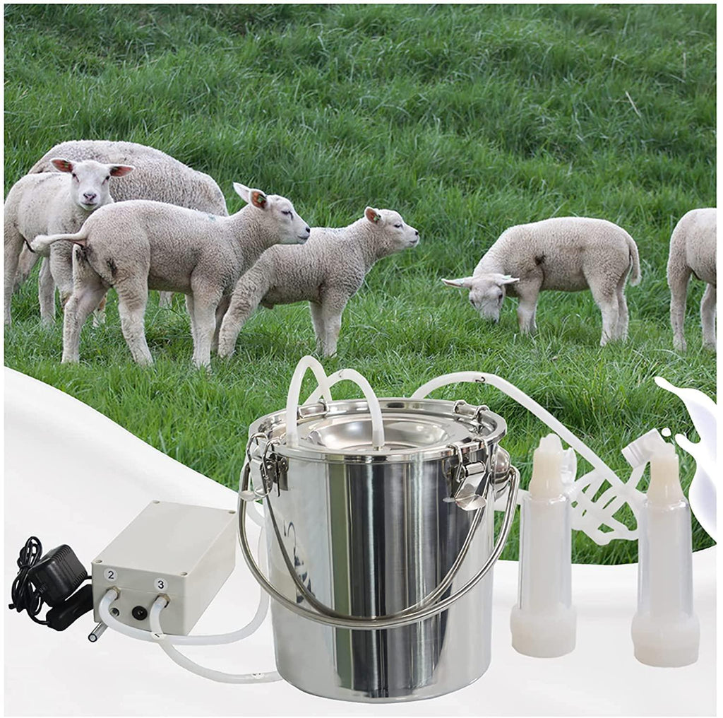 dishengzhen goat milking machine electric, 7l pulsation vacuum pump sheep milker, stainless steel food grade milking device, automatic portable livestock milking