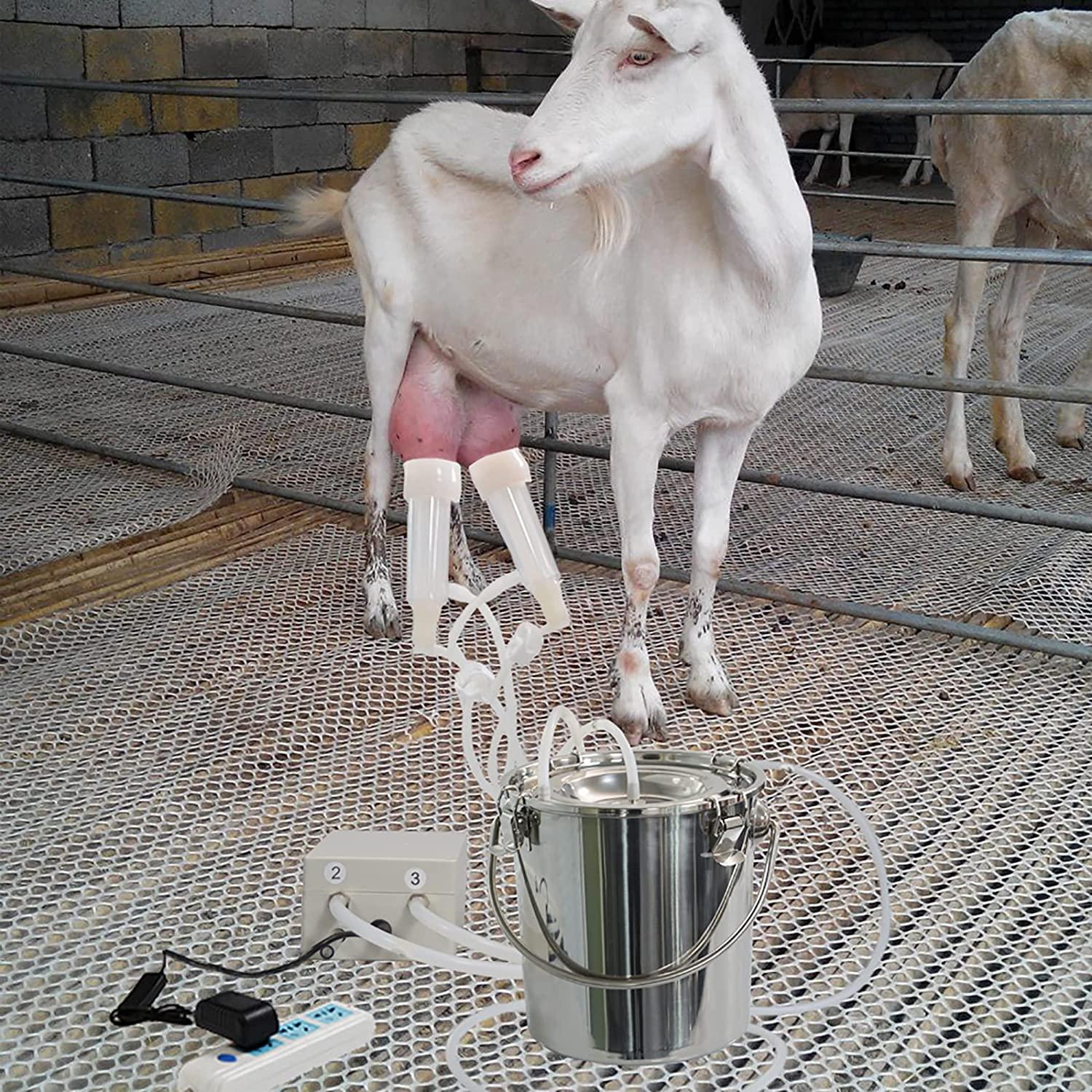 tehongmai electric milking machine for cow goat, 7l vacuum pulsation pump milker, automatic portable livestock milking equipment with 2 teat cups stainless steel bucket