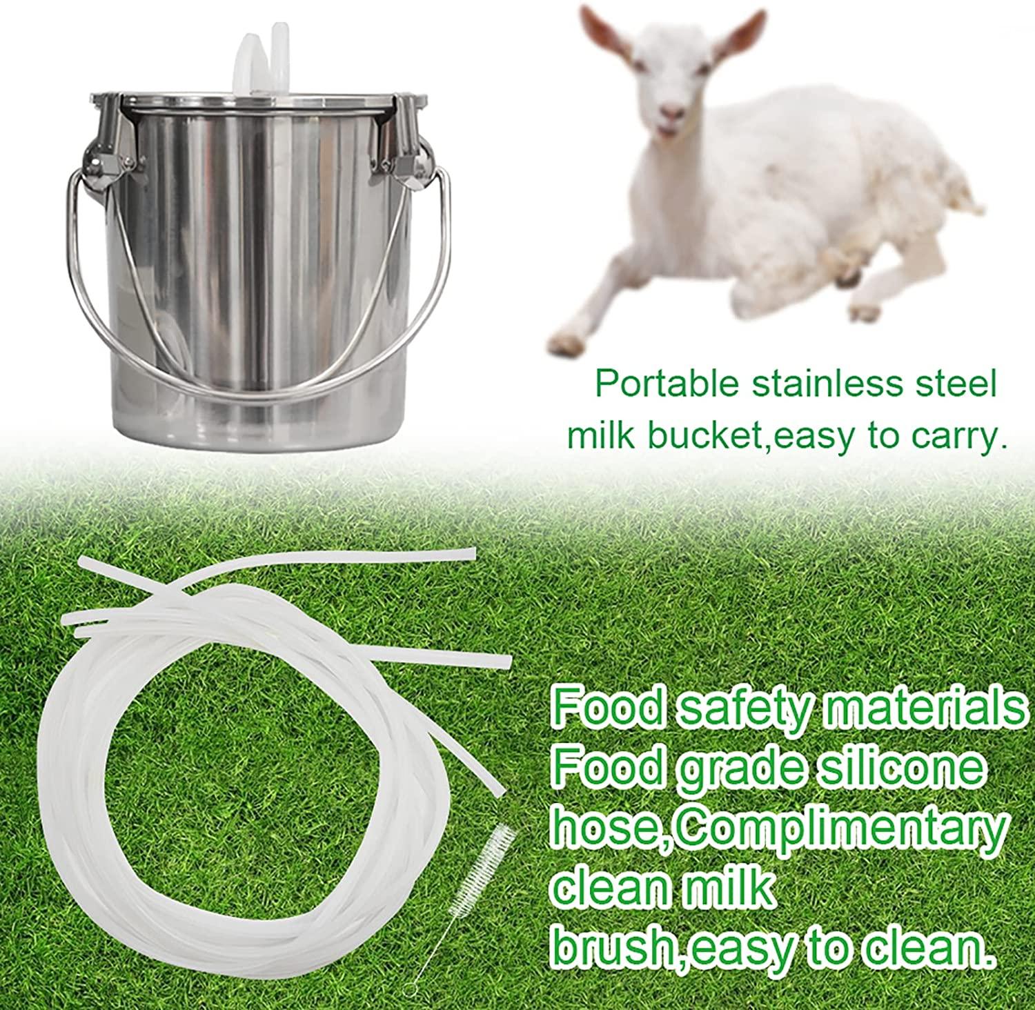 dishengzhen goat milking machine electric, 7l pulsation vacuum pump sheep milker, stainless steel food grade milking device, automatic portable livestock milking