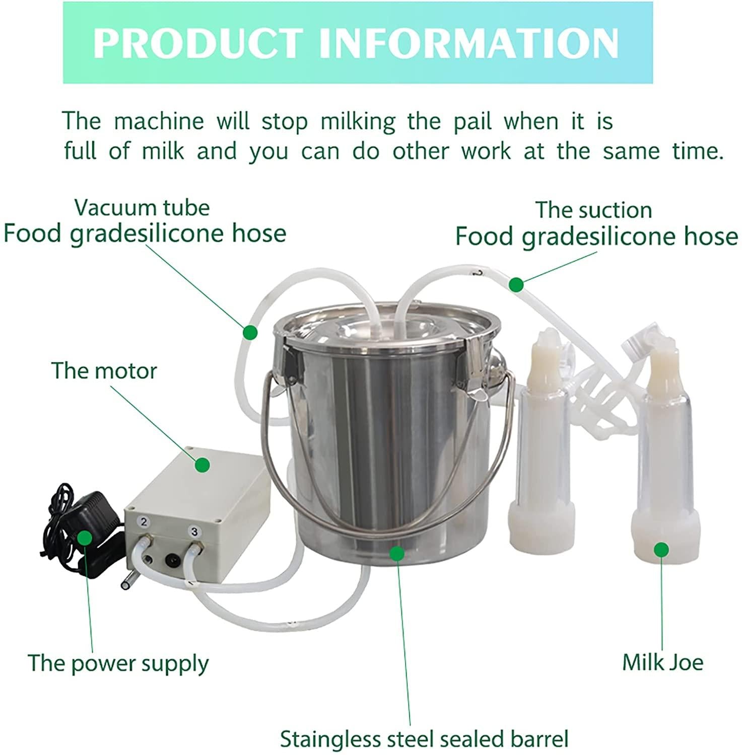 dishengzhen goat milking machine electric, 7l pulsation vacuum pump sheep milker, stainless steel food grade milking device, automatic portable livestock milking