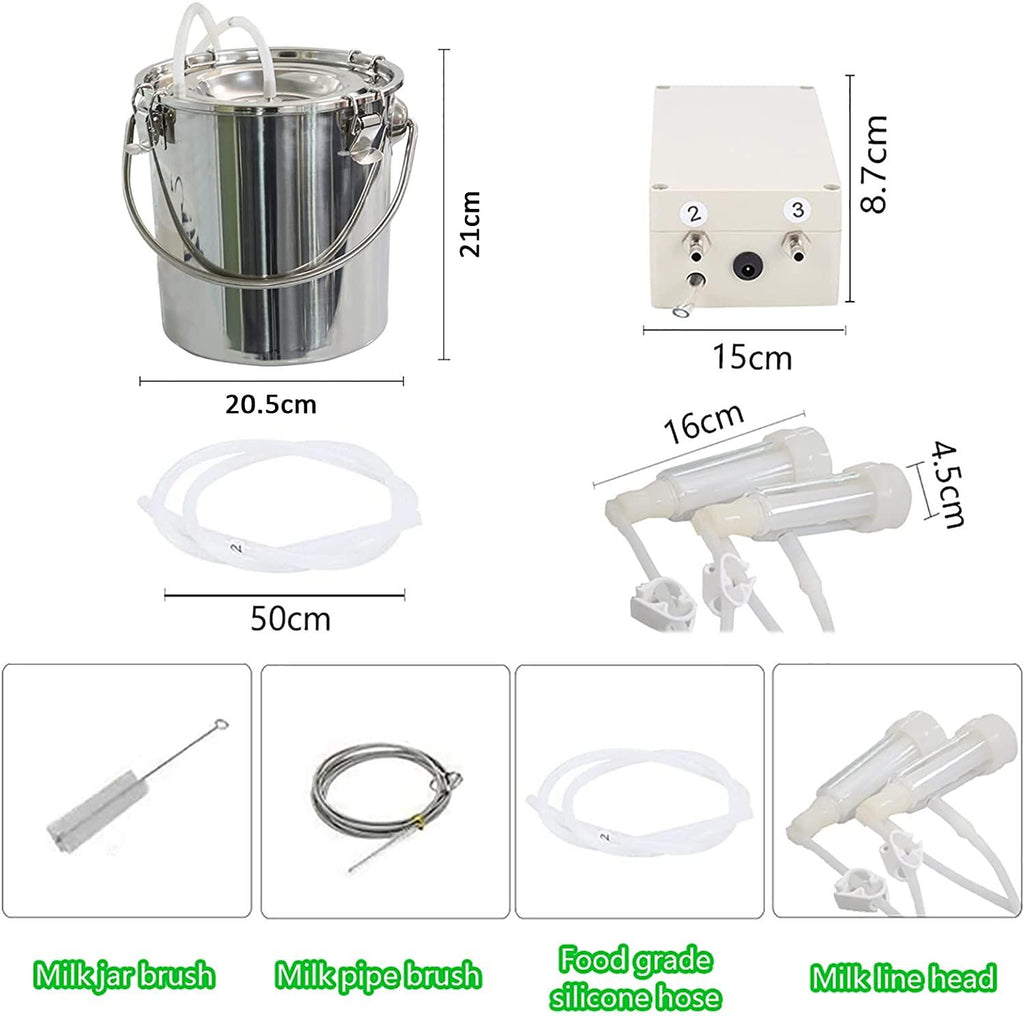 dishengzhen goat milking machine electric, 7l pulsation vacuum pump sheep milker, stainless steel food grade milking device, automatic portable livestock milking