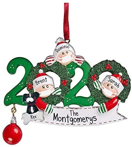 GANFANREN 2020 Christmas Pendant Santa Claus with Mask Stayed Home Hanging Ornaments Family Decoration Gift Christmas Drop Ornament (Size : 3 people)