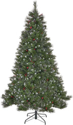 Joedot 7.5-Foot Mixed Spruce Pre-Lit Multi-Colored String Light Hinged Artificial Christmas Tree with Glitter Branches, Red Berries, and Pinecones (Green, 7.5')