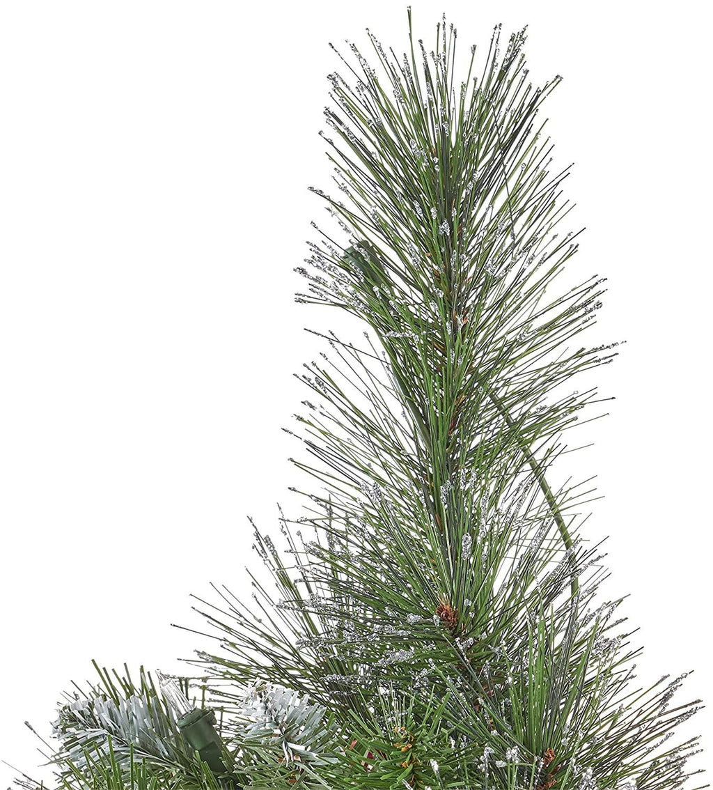 Joedot 7.5-Foot Mixed Spruce Pre-Lit Multi-Colored String Light Hinged Artificial Christmas Tree with Glitter Branches, Red Berries, and Pinecones (Green, 7.5')