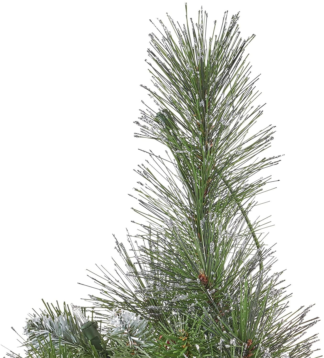Joedot 7.5-Foot Mixed Spruce Pre-Lit Multi-Colored String Light Hinged Artificial Christmas Tree with Glitter Branches, Red Berries, and Pinecones (Green, 7.5')