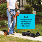 Weed Eater, Lawn Edger and Cordless Lawn Mower 3 in 1 Combo, Includes (2) Batteries, Charger, 12 Inch Battery Powered String Trimmer and Lawnmower, Adjustable Length and Height (MTC220)