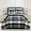 Lush Decor Farmhouse Yarn Dyed Plaid Eco-Friendly Recycled Cotton Reversible Comforter, King, Black/White, 5-Pc Set