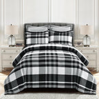 Lush Decor Farmhouse Yarn Dyed Plaid Eco-Friendly Recycled Cotton Reversible Comforter, King, Black/White, 5-Pc Set