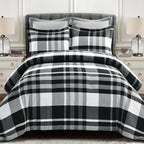 Lush Decor Farmhouse Yarn Dyed Plaid Eco-Friendly Recycled Cotton Reversible Comforter, King, Black/White, 5-Pc Set