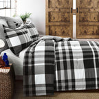 Lush Decor Farmhouse Yarn Dyed Plaid Eco-Friendly Recycled Cotton Reversible Comforter, King, Black/White, 5-Pc Set