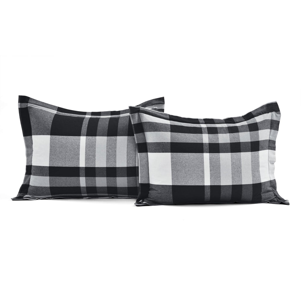 Lush Decor Farmhouse Yarn Dyed Plaid Eco-Friendly Recycled Cotton Reversible Comforter, King, Black/White, 5-Pc Set