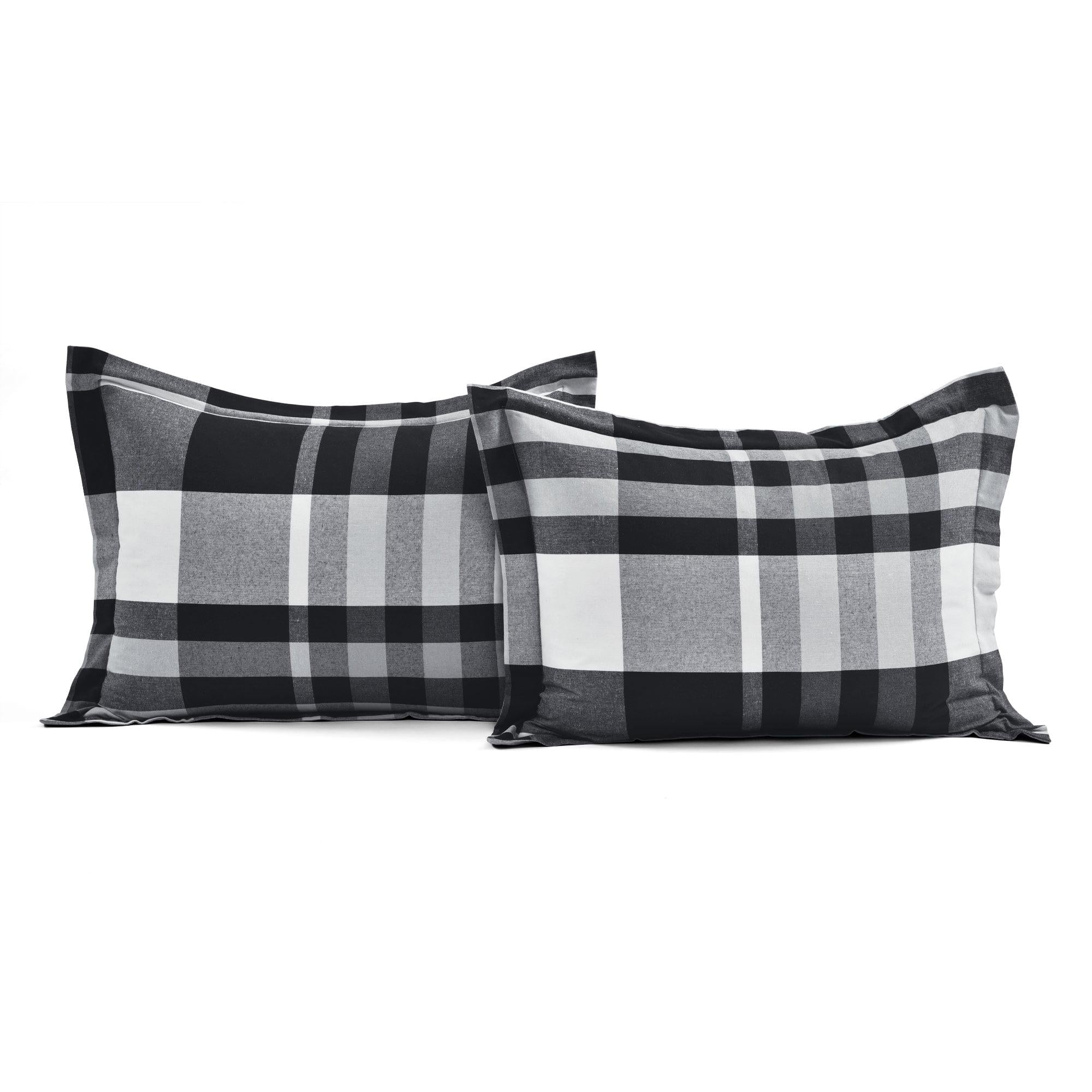 Lush Decor Farmhouse Yarn Dyed Plaid Eco-Friendly Recycled Cotton Reversible Comforter, King, Black/White, 5-Pc Set