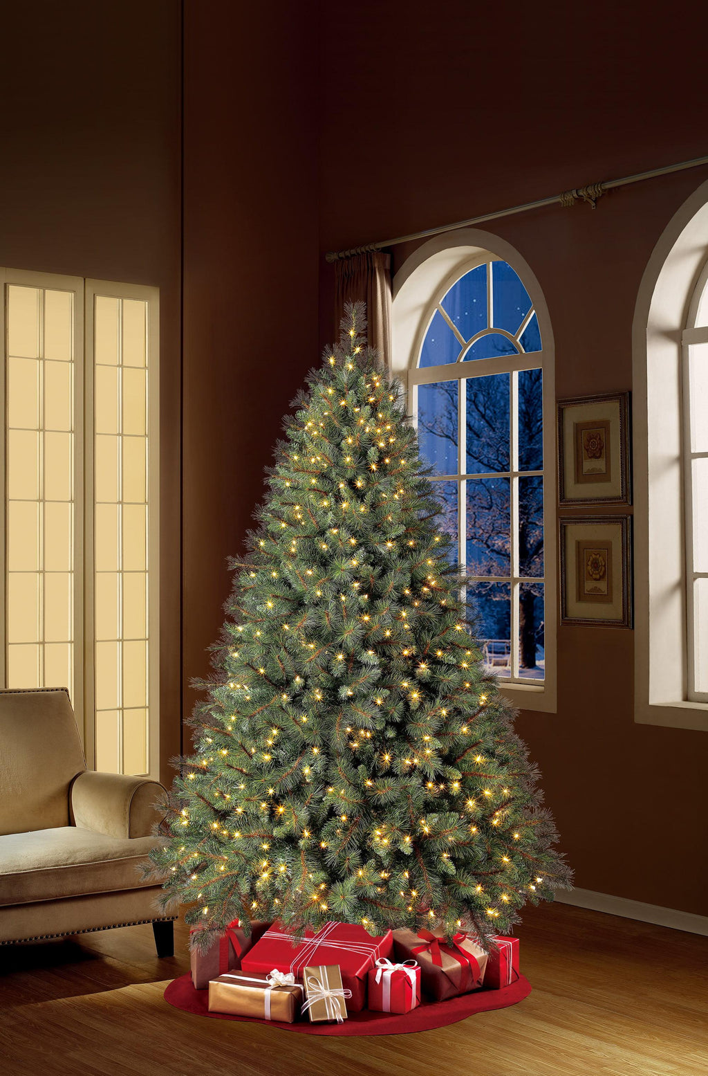 Holiday Time Prelit 600 LED Clear Lights, Prescott Pine Artificial Christmas Tree, 7.5'