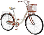Tengma Womens Comfort Bikes Beach Cruiser Bike, 26 Inch Single Speed Bicycle Road Bikes, Comfortable Commuter Bicycle High-Carbon Steel Frame, Front Basket, Rear Racks, Adult Classic Retro Bicycle