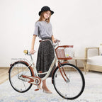26 Inch Classic Bicycle, Beach Cruiser Bicycle,Retro Bike Comfort Bicycle Commute Body Ease Women's Committed Rider Cruiser Bicycle with Front Basket[U.S. Delivery]