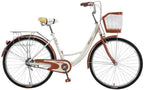 Tengma Womens Comfort Bikes Beach Cruiser Bike, 26 Inch Single Speed Bicycle Road Bikes, Comfortable Commuter Bicycle High-Carbon Steel Frame, Front Basket, Rear Racks, Adult Classic Retro Bicycle
