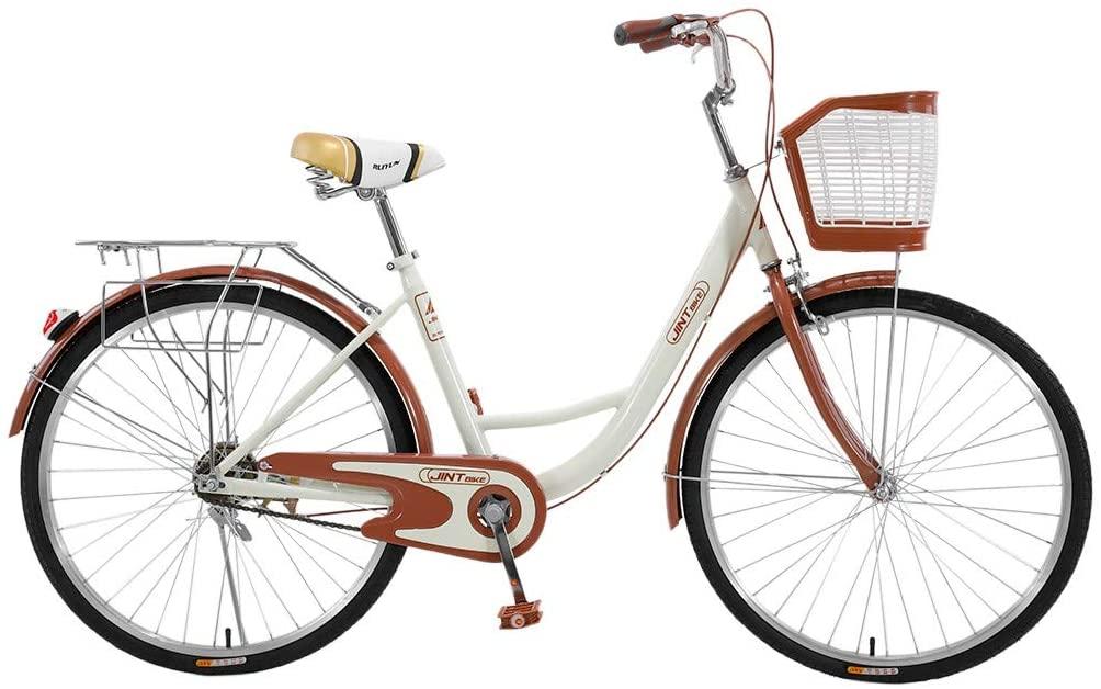 26 Inch Classic Bicycle, Beach Cruiser Bicycle,Retro Bike Comfort Bicycle Commute Body Ease Women's Committed Rider Cruiser Bicycle with Front Basket[U.S. Delivery]
