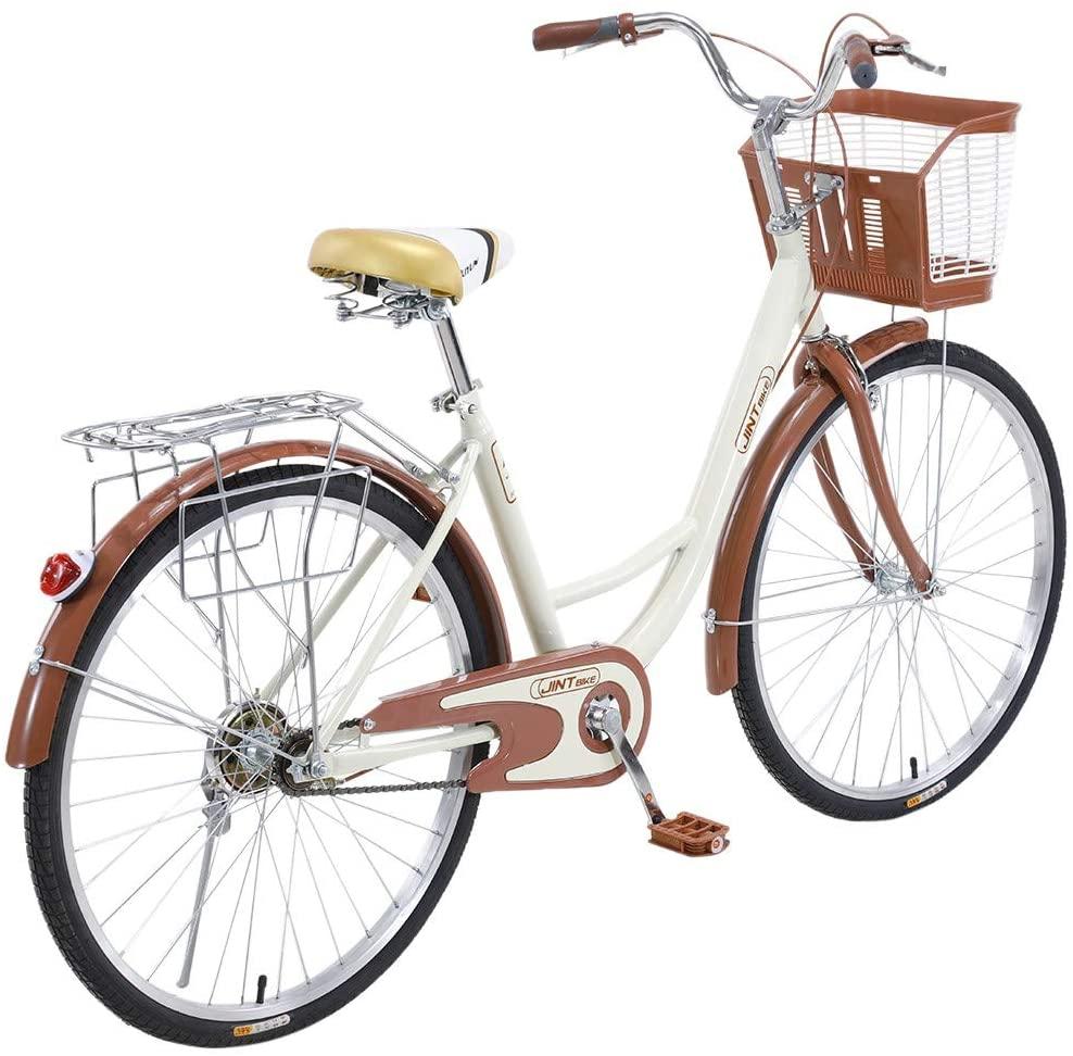 26 Inch Classic Bicycle, Beach Cruiser Bicycle,Retro Bike Comfort Bicycle Commute Body Ease Women's Committed Rider Cruiser Bicycle with Front Basket[U.S. Delivery]