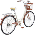 26 Inch Classic Bicycle, Beach Cruiser Bicycle,Retro Bike Comfort Bicycle Commute Body Ease Women's Committed Rider Cruiser Bicycle with Front Basket[U.S. Delivery]
