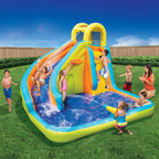 Banzai Splash 'N Blast 12 x 10.5 x 8 Ft Kids Outdoor Backyard Inflatable Water Slide Park Toy with Climbing Wall, Basketball