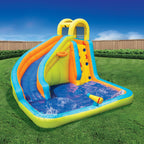 Banzai Splash 'N Blast 12 x 10.5 x 8 Ft Kids Outdoor Backyard Inflatable Water Slide Park Toy with Climbing Wall, Basketball