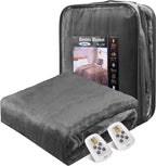 Electric Blanket Size with Dual Controllers, 10 Heating Levels&amp; 12 hours Auto-off, Overheat Protection, Grey
