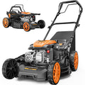 21” Self Propelled Lawn Mower Gas, 170CC 4-in-1 Mulch/Rear Bag/Side Discharge/Rear Discharge, Walk-Behind Gas Lawnmower with 7-Position Cutting Height, Foldable Gas Powered Lawn Mowers
