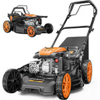 21” Self Propelled Lawn Mower Gas, 170CC 4-in-1 Mulch/Rear Bag/Side Discharge/Rear Discharge, Walk-Behind Gas Lawnmower with 7-Position Cutting Height, Foldable Gas Powered Lawn Mowers