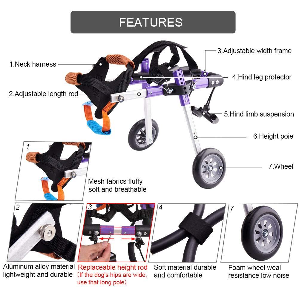 HiHydro 6 Types Cart Pet Wheelchair for Handicapped Hind Legs Small Dog Cat/Doggie/Puppy Walk  Steel
