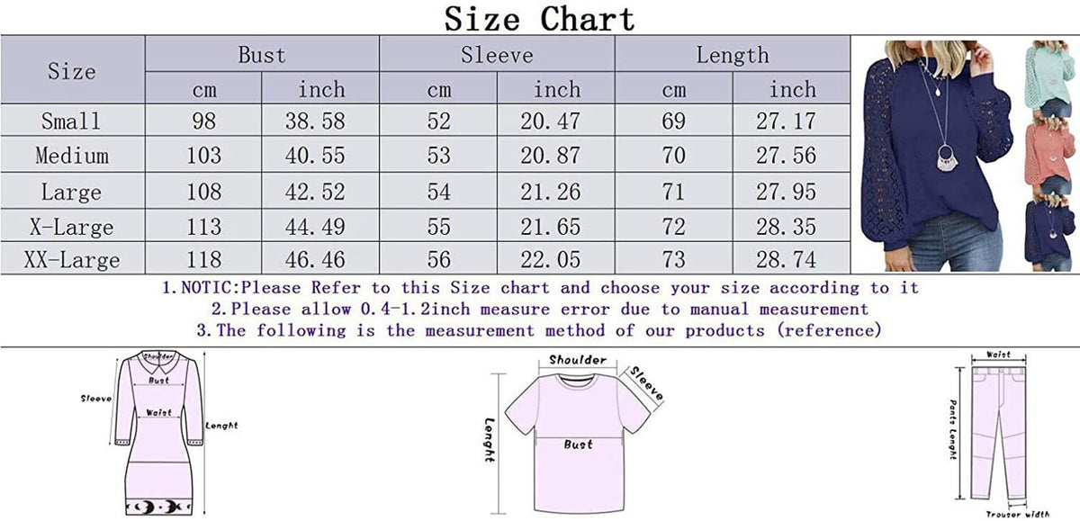 Women Trendy Blouses Casual Loose Knit Tops Pullover Hollow-Out Lace Long Sleeve Shirts