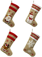 ZMDZA 4PS Christmas Decorations Santa Snowman Elk Stockings Xmas Flax StocTree Pendant Socks Gift Bag Merry Christmas