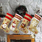 ZMDZA 4PS Christmas Decorations Santa Snowman Elk Stockings Xmas Flax StocTree Pendant Socks Gift Bag Merry Christmas