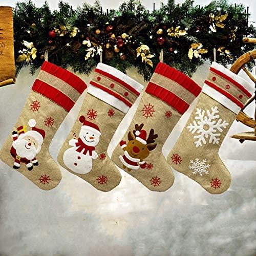 ZMDZA 4PS Christmas Decorations Santa Snowman Elk Stockings Xmas Flax StocTree Pendant Socks Gift Bag Merry Christmas