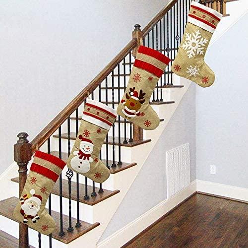 ZMDZA 4PS Christmas Decorations Santa Snowman Elk Stockings Xmas Flax StocTree Pendant Socks Gift Bag Merry Christmas