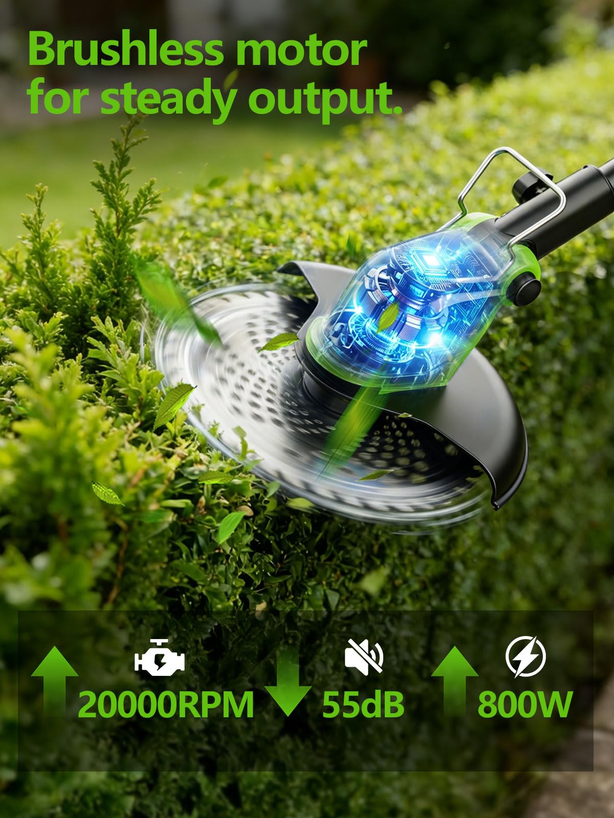 800W Brushless Cordless Weed Wacker with Wheels, Up to 20,000 RPM, 12" 4-in-1 String Trimmer, Weed Eater, Lawn Edger, Mini Mower &amp; Brush Cutter, Foldable, 2×21V 4.0Ah Batteries, Up to 120 Min Runtime