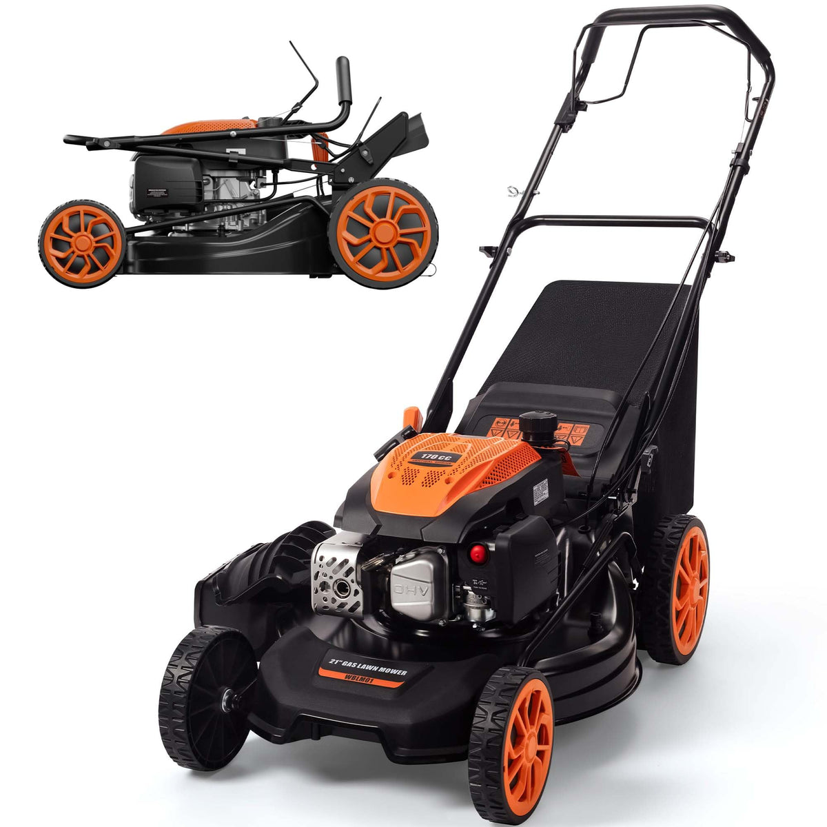 21" Self-Propelled Gas Lawn Mower with 170CC 4-Stroke Engine, 7 Cutting Heights, 3-in-1 Mulch/Bag/Discharge, 1.9-Bushel Grass Bag, EPA Compliant