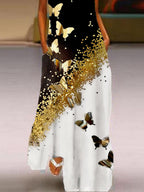 Gold print butterfly dress for women's wear