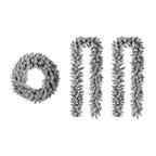 2-Pack 9 ft. Pre-lit LED Artificial Christmas Garland and 24 in. D Pre-lit Snow Flocked Christmas Wreath Set