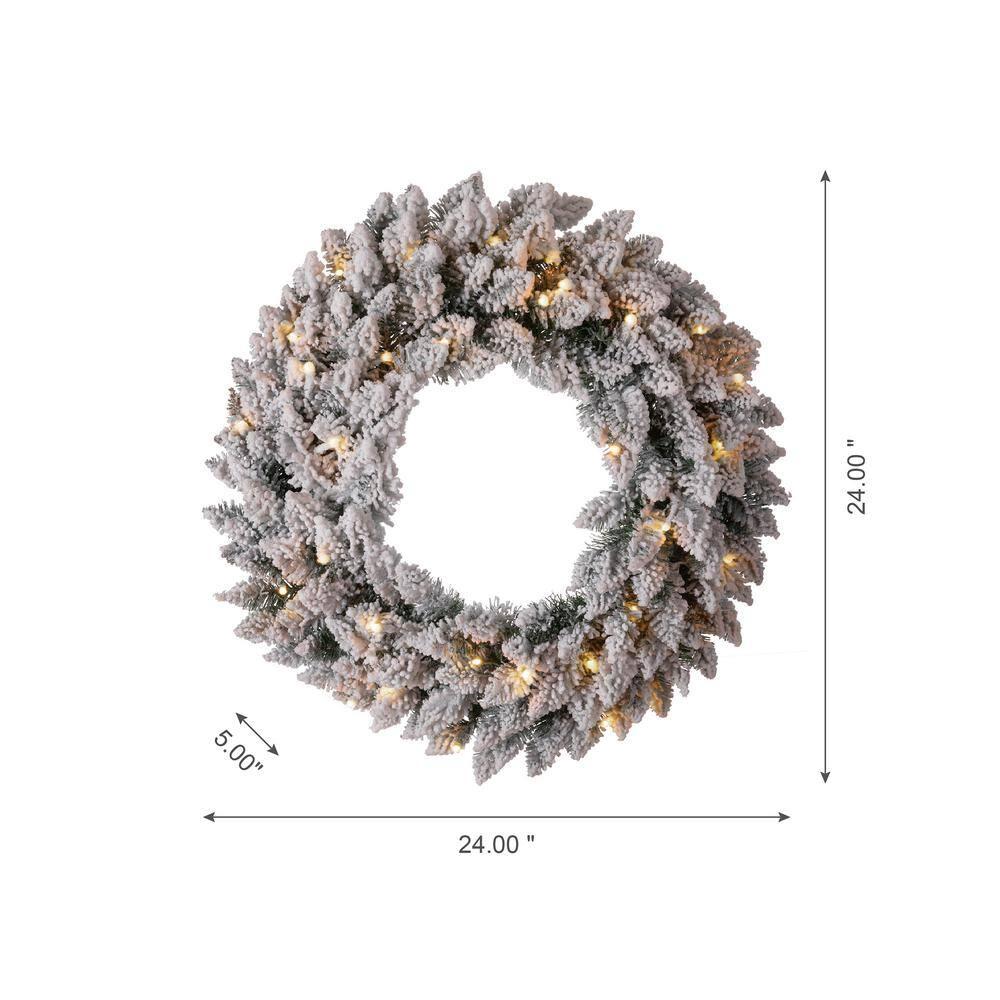 2-Pack 9 ft. Pre-lit LED Artificial Christmas Garland and 24 in. D Pre-lit Snow Flocked Christmas Wreath Set