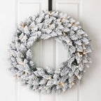 2-Pack 9 ft. Pre-lit LED Artificial Christmas Garland and 24 in. D Pre-lit Snow Flocked Christmas Wreath Set