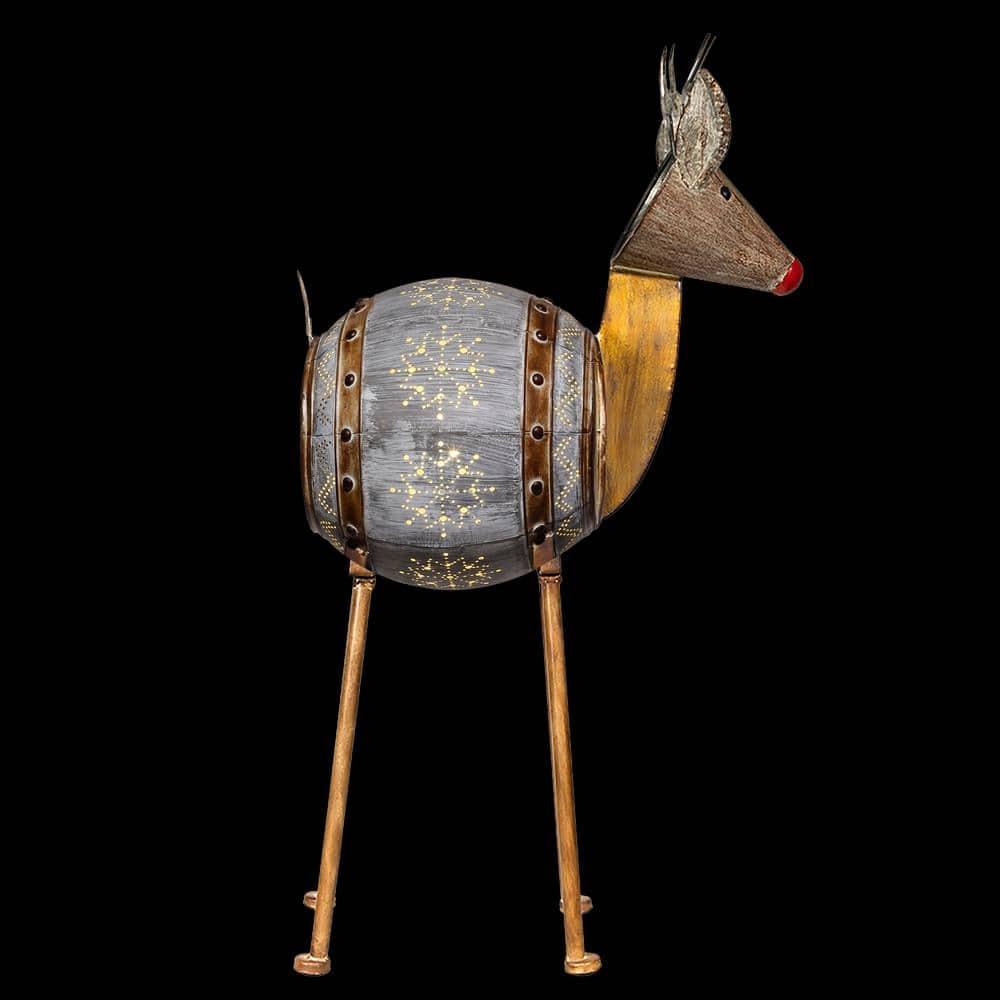 33 in. Tall Weathered Barrel Reindeer With Warm White LED Lights
