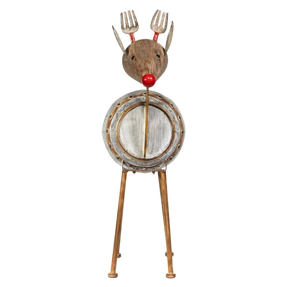 33 in. Tall Weathered Barrel Reindeer With Warm White LED Lights