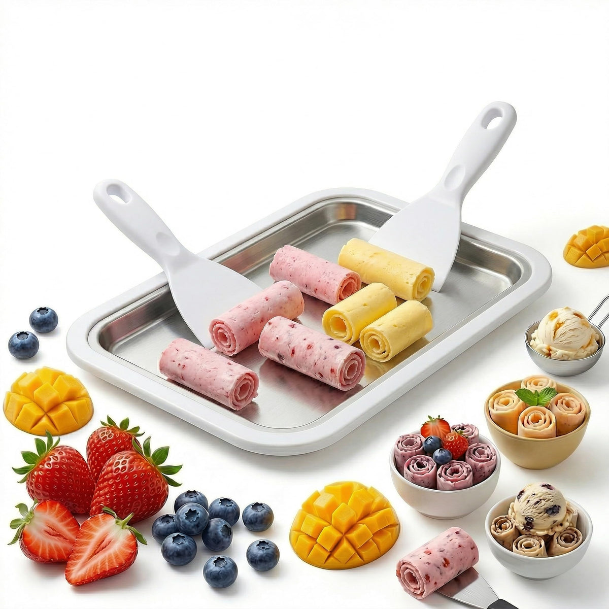 Ice Cream Maker, Rolled Ice Cream Maker, Soft Serve Ice Cream Maker – Perfect for Ice Cream, Frozen Yogurt & More! Food-Grade  Steel Ice Cream Roll Machine for Home Use (White)