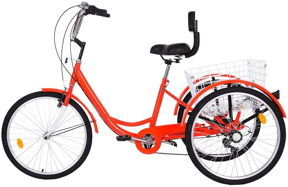 Tengma Adult Tricycle Bike, Three Wheel Cruiser Bike, Multiple Speeds, 24-Inch Wheels, Cargo Basket, Shopping W/Installation Tools Three-Wheeled Bicycle for Men and Women