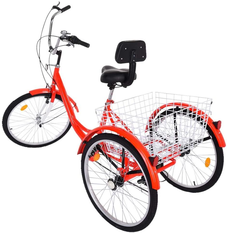 Tengma Adult Tricycle Bike, Three Wheel Cruiser Bike, Multiple Speeds, 24-Inch Wheels, Cargo Basket, Shopping W/Installation Tools Three-Wheeled Bicycle for Men and Women